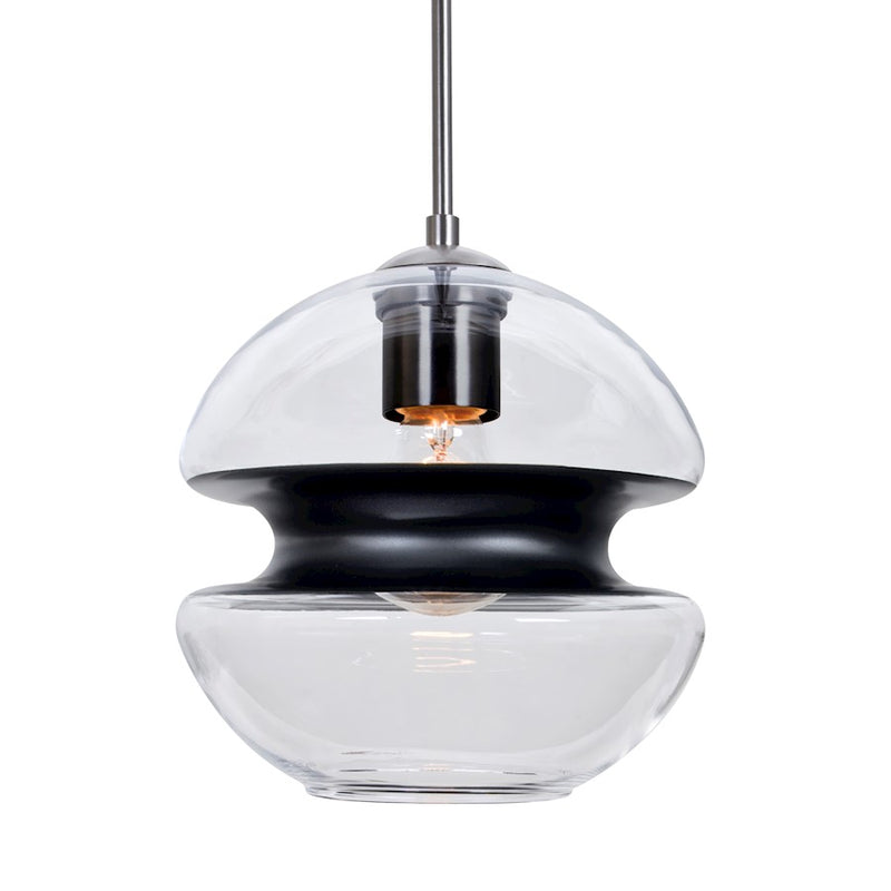 Besa Lighting Hula 8 8in 1-Light Cord Pendant | Contemporary Satin Nickel and Black Glass | Kitchen Island & Dining Room | Model 1JT-HULA8BK-SN