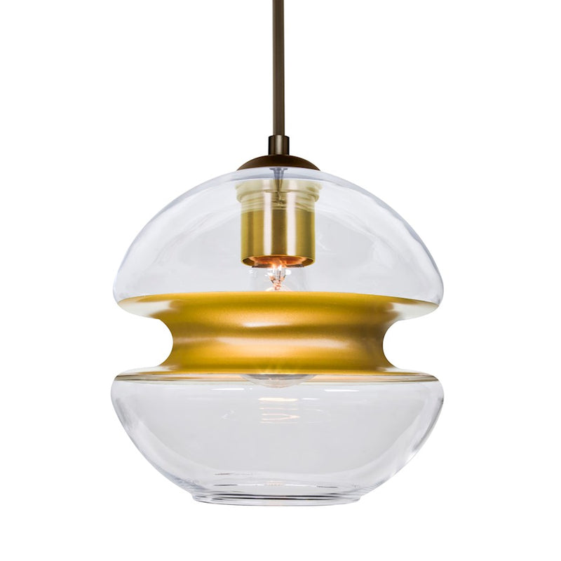 Besa Lighting Hula 8 8in 1-Light Cord Pendant | Contemporary Bronze and Gold Glass | Kitchen Island & Dining Room | Model 1JT-HULA8GD-BR