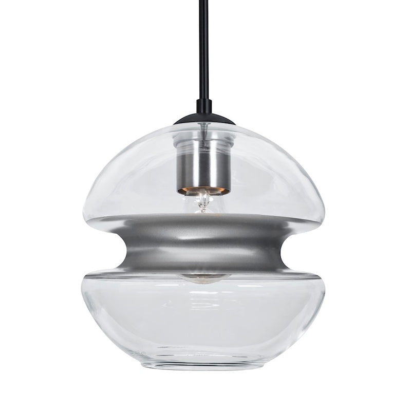 Besa Lighting Hula 8 8in 1-Light Pendant | Contemporary Black and Silver Glass | Kitchen Island & Dining Room | 8 x 8 x 7.75 in | Model 1JT-HULA8SL-BK