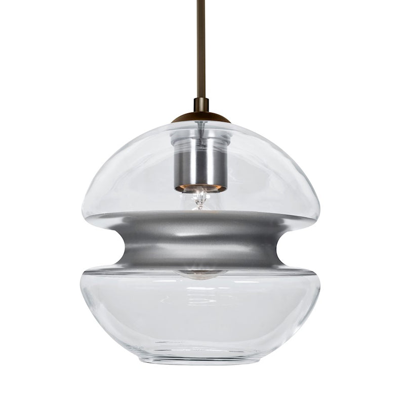 Besa Lighting Hula 8 8in 1-Light Pendant | Contemporary Bronze and Silver Glass | Kitchen Island & Dining Room | Model 1JT-HULA8SL-BR