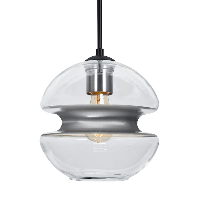 Besa Lighting Hula 8 8in 1-Light LED Pendant | Contemporary Black and Silver Glass | Kitchen Island & Dining Room | Model 1JT-HULA8SL-EDIL-BK