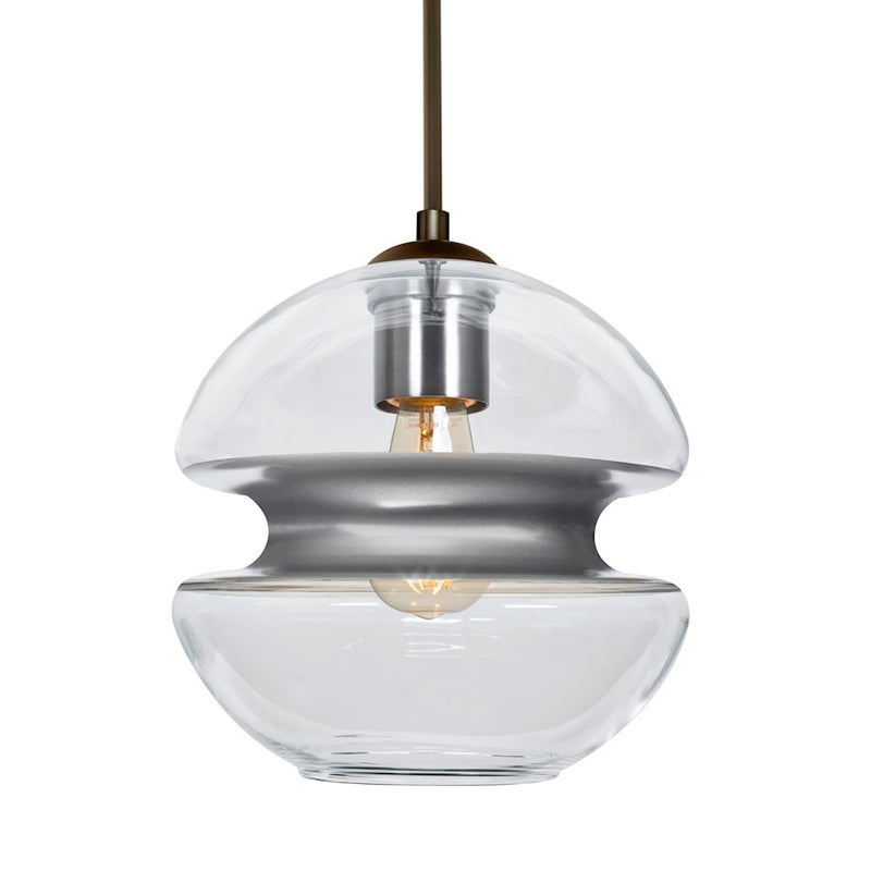 Besa Lighting Hula 8 8in 1-Light LED Pendant | Contemporary Bronze and Silver Glass | Kitchen Island & Dining Room | Model 1JT-HULA8SL-EDIL-BR