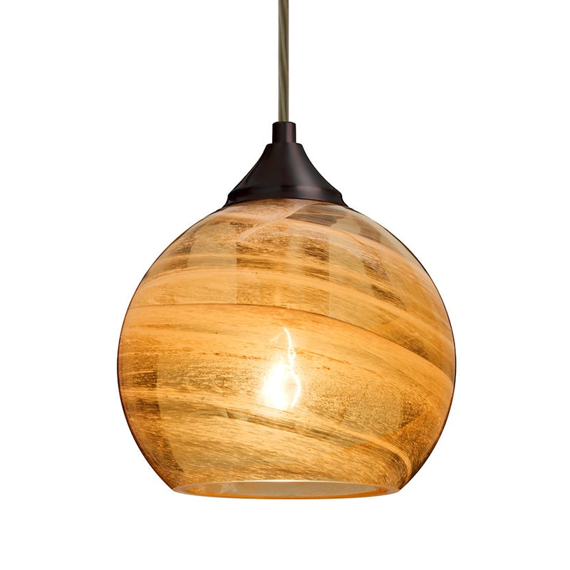 Besa Lighting Jilly 6in 1-Light Pendant | Contemporary Bronze and Amber Glass | Kitchen Island & Dining Room | 6.5 x 6.5 x 6 in | Model 1JT-JILLYAM-BR