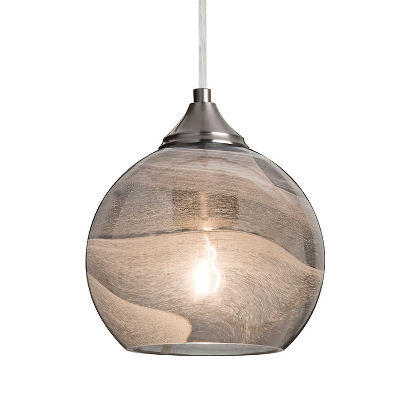 Besa Lighting Jilly 6in 1-Light Pendant | Contemporary Satin Nickel and Gray Glass | Kitchen Island & Dining Room | 6.5 x 6 in | Model 1JT-JILLYSM-SN