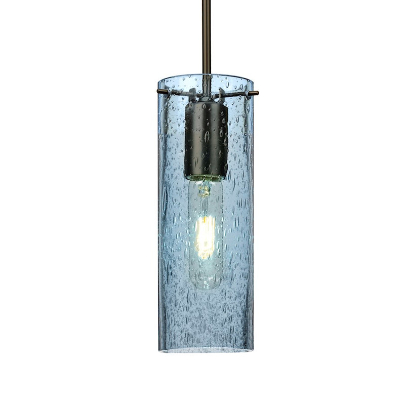 Besa Lighting Juni 10 1-Light Pendant | Brushed Bronze and Blue Glass | Kitchen Island & Dining Room | 3.5 x 10 in | Model 1JT-JUNI10BL-BR