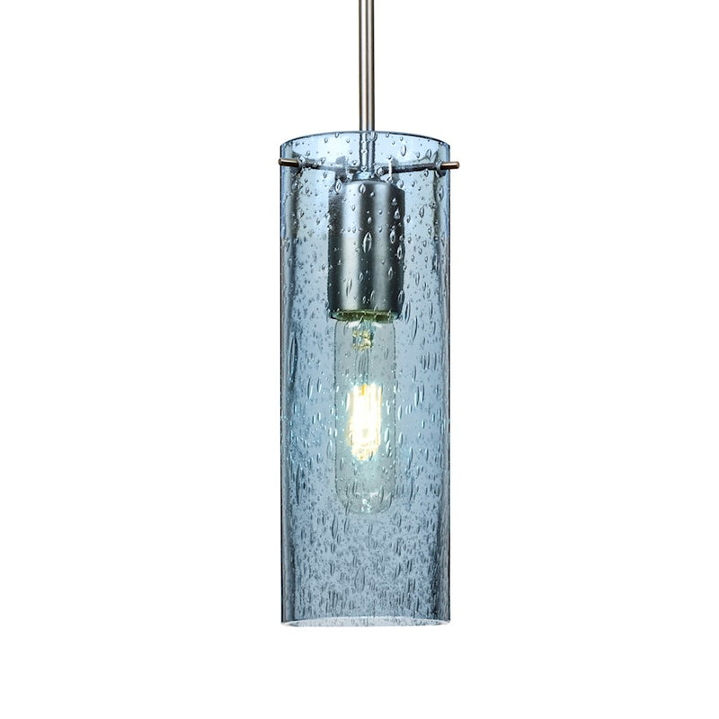 Besa Lighting Juni 10 1-Light Pendant | Satin Nickel and Blue Glass | Kitchen Island & Dining Room | 3.5 x 10 in | Model 1JT-JUNI10BL-SN