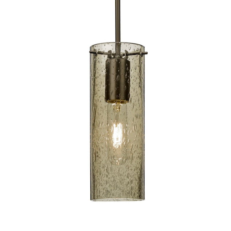 Besa Lighting Juni 10 1-Light Pendant | Transitional Bronze and Beige Glass | Kitchen Island & Dining Room | 3.5 x 10 in | Model 1JT-JUNI10LT-BR