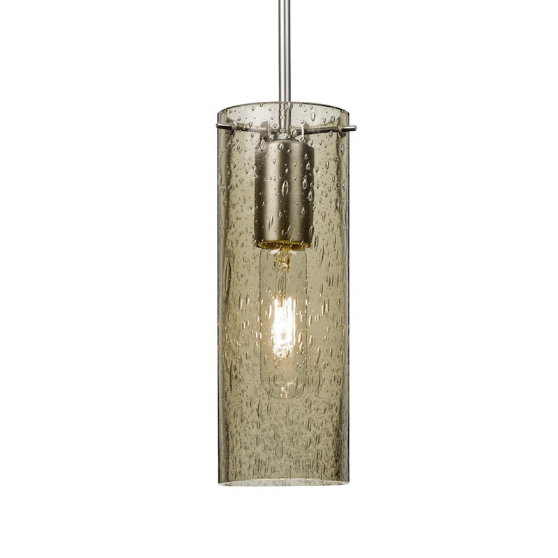 Besa Lighting Juni 10 1-Light Pendant | Transitional Satin Nickel and Beige Glass | Kitchen Island & Dining Room | 3.5 x 10 in | Model 1JT-JUNI10LT-SN