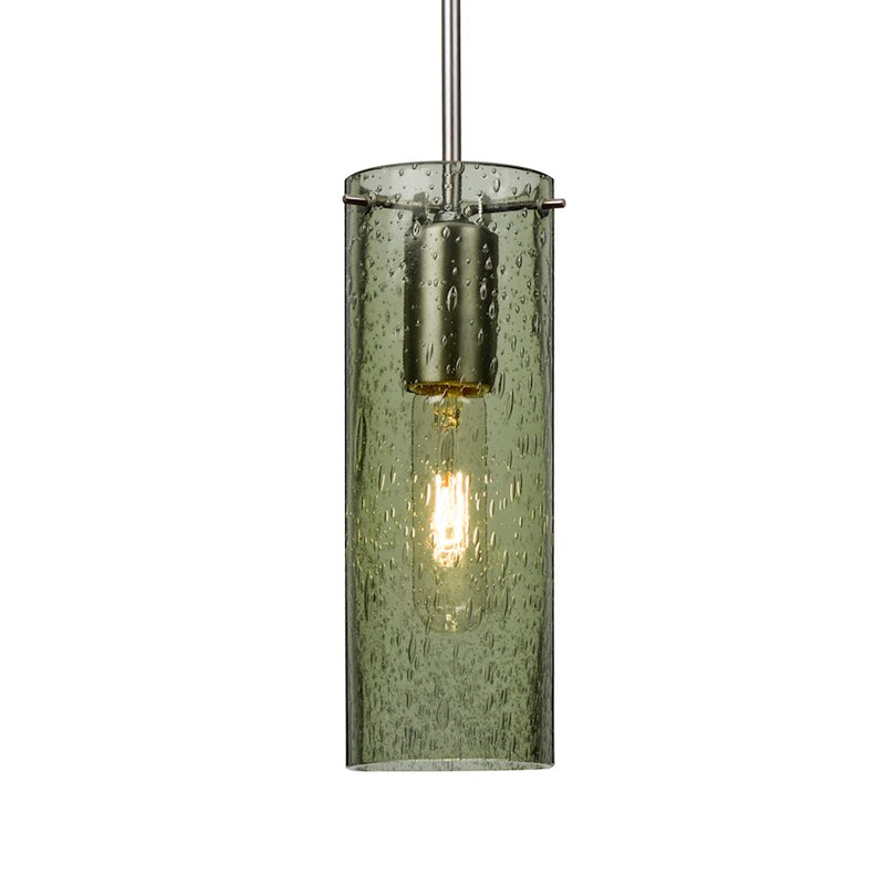Besa Lighting Juni 10 10in 1-Light Cord Pendant | Transitional Satin Nickel and Green Glass | Kitchen Island & Dining Room | Model 1JT-JUNI10MS-SN