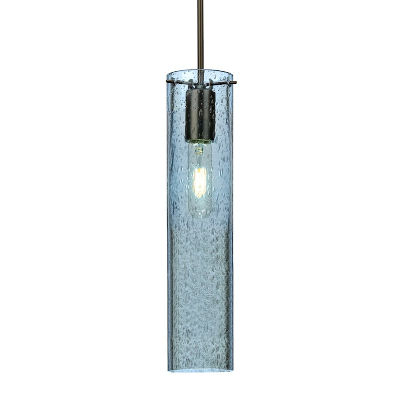 Besa Lighting Juni 16 1-Light Pendant | Brushed Bronze and Blue Glass | Kitchen Island & Dining Room | 3.5 x 16 in | Model 1JT-JUNI16BL-BR