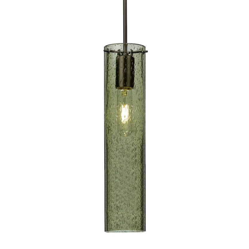 Besa Lighting Juni 16 1-Light Pendant | Brushed Bronze and Green Glass | Kitchen Island & Dining Room | 3.5 x 16 in | Model 1JT-JUNI16MS-BR