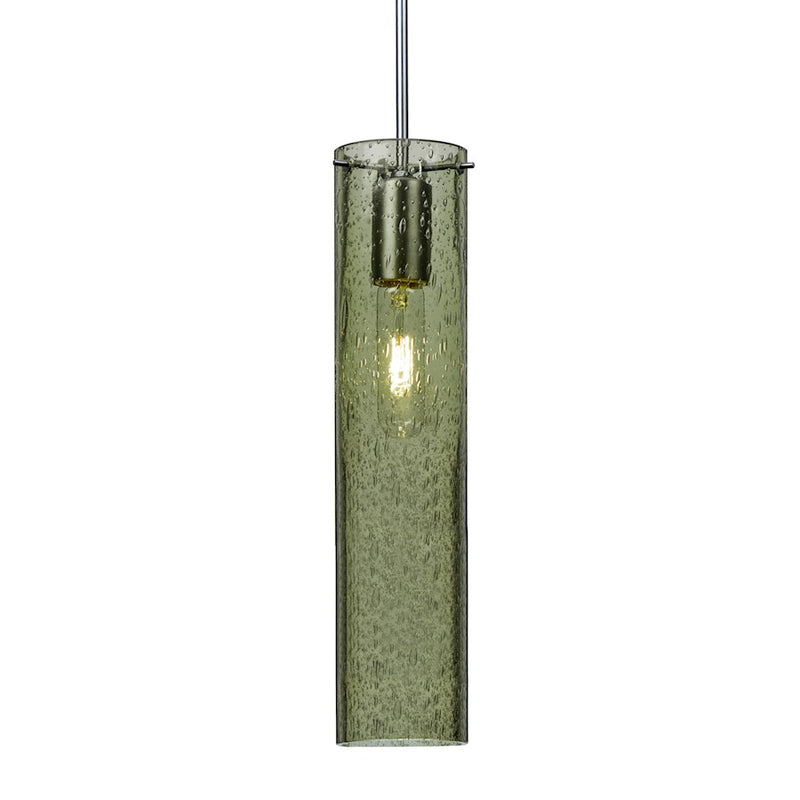 Besa Lighting Juni 16 1-Light Pendant | Satin Nickel and Green Glass | Kitchen Island & Dining Room | 3.5 x 16 in | Model 1JT-JUNI16MS-SN