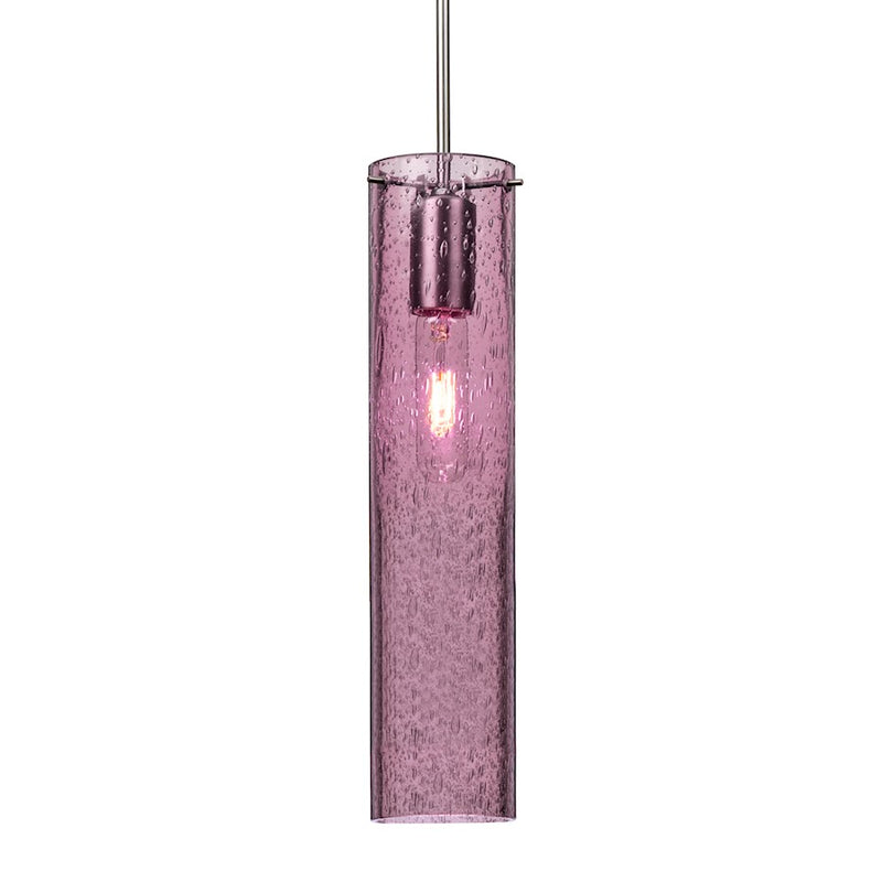 Besa Lighting Juni 16 1-Light Pendant | Satin Nickel and Purple Glass | Kitchen Island & Dining Room | 3.5 x 16 in | Model 1JT-JUNI16PL-SN
