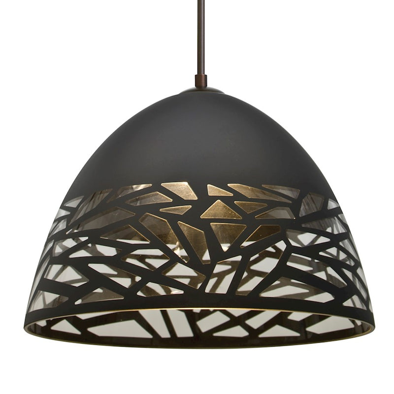 Besa Lighting Kiev 12in 1-Light LED Pendant | Contemporary Bronze and Black Glass | Kitchen Island & Dining Room | 12 x 8 in | Model 1JT-KIEVBK-LED-BR