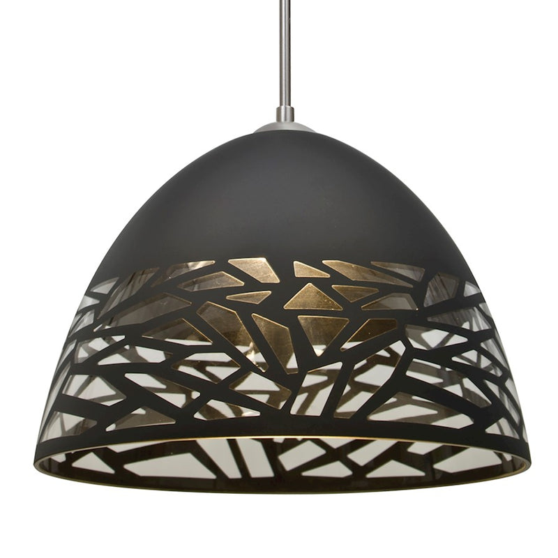 Besa Lighting Kiev 12in 1-Light LED Pendant | Contemporary Satin Nickel and Black Glass | Kitchen Island & Dining Room | Model 1JT-KIEVBK-LED-SN
