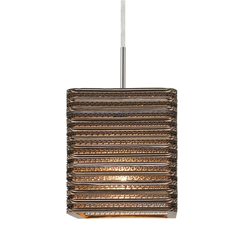 Besa Lighting Kirk 6 1-Light Pendant | Industrial Satin Nickel and Beige Cardboard | Kitchen Island & Dining Room | 6 x 6 in | Model 1JT-KIRK6-LED-SN