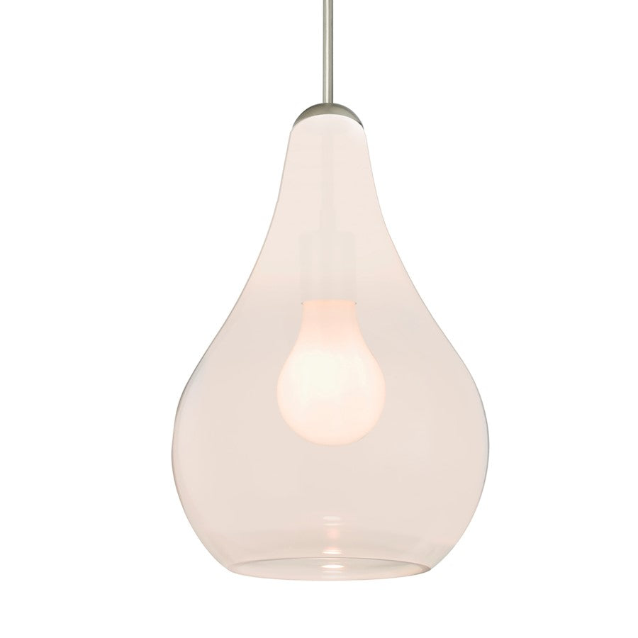 Besa Lighting Leon 1 Light Cord Pendant, Satin Nickel/White - 1JT-LEONMW-SN