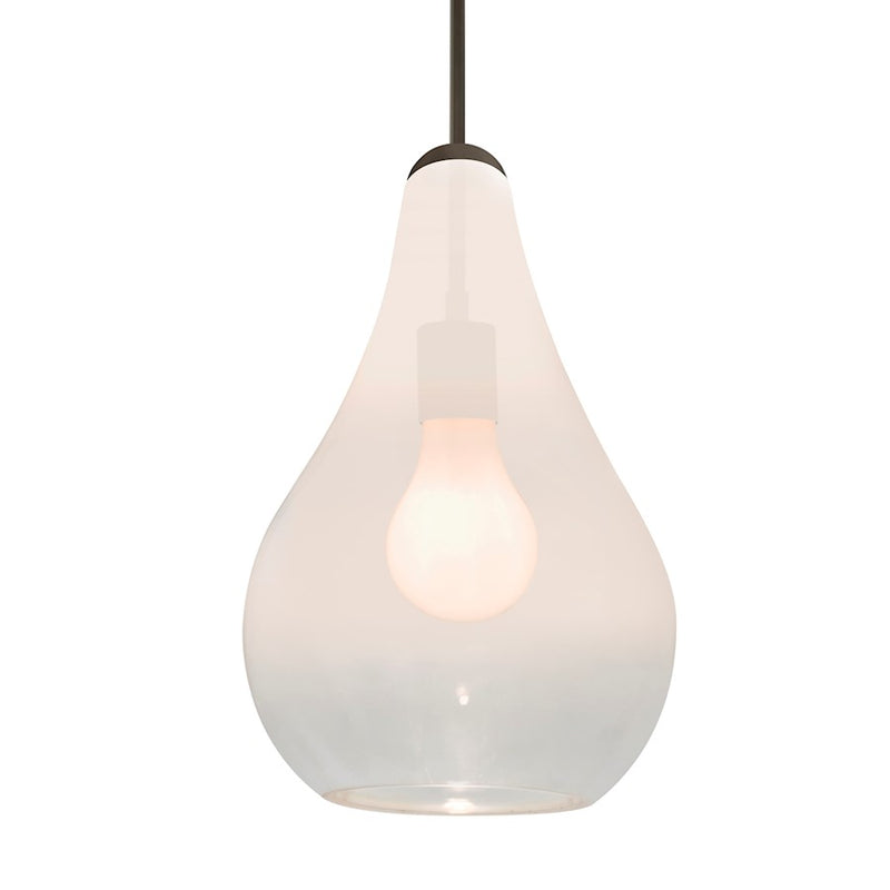 Besa Lighting Leon 6in 1-Light Cord Pendant | Contemporary Bronze and White Glass | Kitchen Island & Dining Room | 6 x 6 x 9 in | Model 1JT-LEONWC-BR