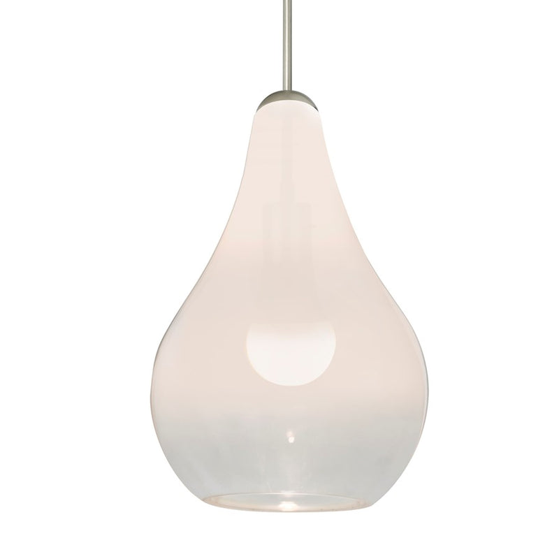 Besa Lighting Leon 6in 1-Light LED Cord Pendant | Contemporary Satin Nickel and White Glass | Kitchen Island & Dining Room | Model 1JT-LEONWC-LED-SN