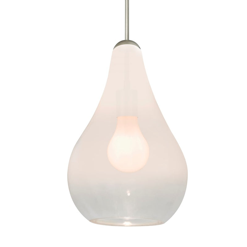 Besa Lighting Leon 6in 1-Light Cord Pendant | Contemporary Satin Nickel and White Glass | Kitchen Island & Dining Room | Model 1JT-LEONWC-SN