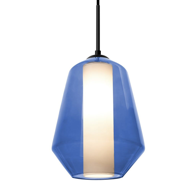 Besa Link 8in 1-Light LED Pendant | Transitional Black and Blue Glass | Kitchen Island & Dining Room | 8 x 8 x 10.5 in | Model 1JT-LINKBL-LED-BK