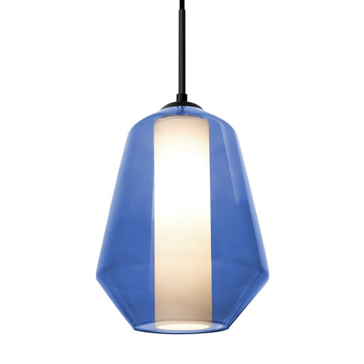 Besa Link 8in 1-Light LED Pendant | Transitional Black and Blue Glass | Kitchen Island & Dining Room | 8 x 8 x 10.5 in | Model 1JT-LINKBL-LED-BK