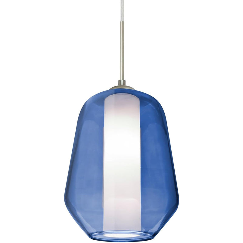 Besa Link 8in 1-Light LED Cord Pendant | Transitional Satin Nickel and Blue Glass | Kitchen Island & Dining Room | Model 1JT-LINKBL-LED-SN