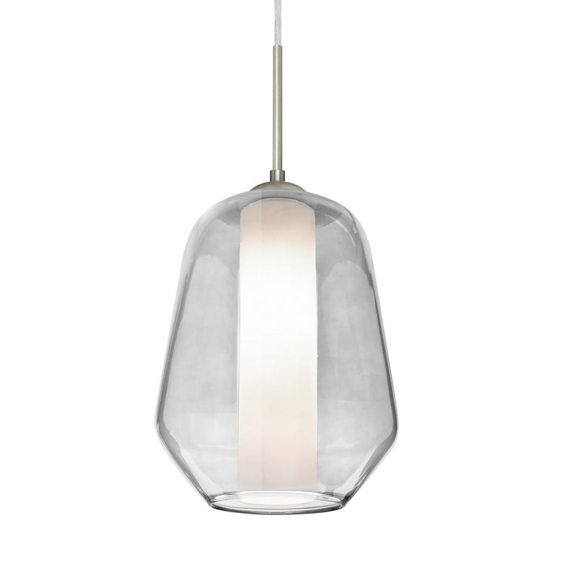 Besa Link 8in 1-Light Pendant | Transitional Satin Nickel and Clear Glass | Kitchen Island & Dining Room | 8 x 8 x 10.5 in | Model 1JT-LINKCL-SN