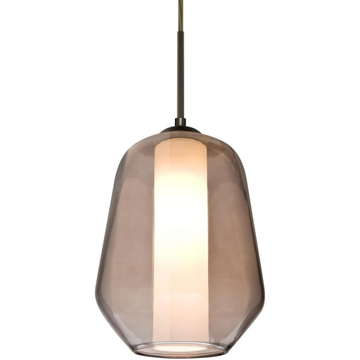 Besa Link 8in 1-Light LED Pendant | Transitional Bronze and Gray Glass | Kitchen Island & Dining Room | 8 x 8 x 10.5 in | Model 1JT-LINKSM-LED-BR