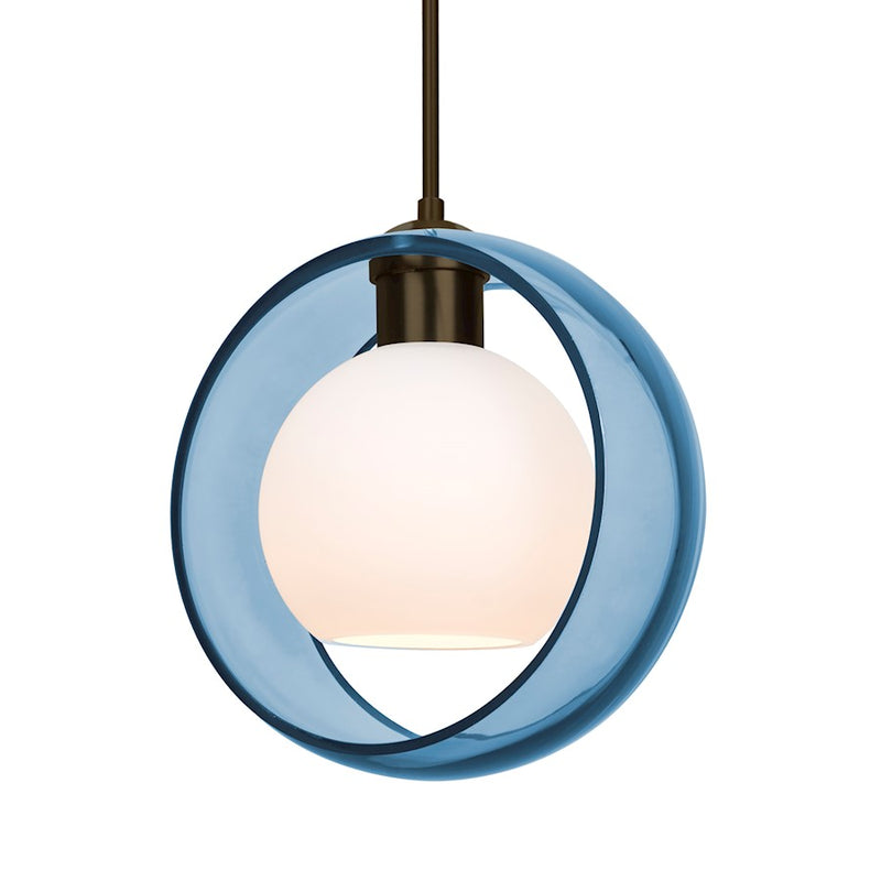 Besa Lighting Mana 9in 1-Light Pendant | Contemporary Brushed Bronze and Blue Glass | Kitchen Island & Dining Room | 9 x 9 in | Model 1JT-MANABL-BR