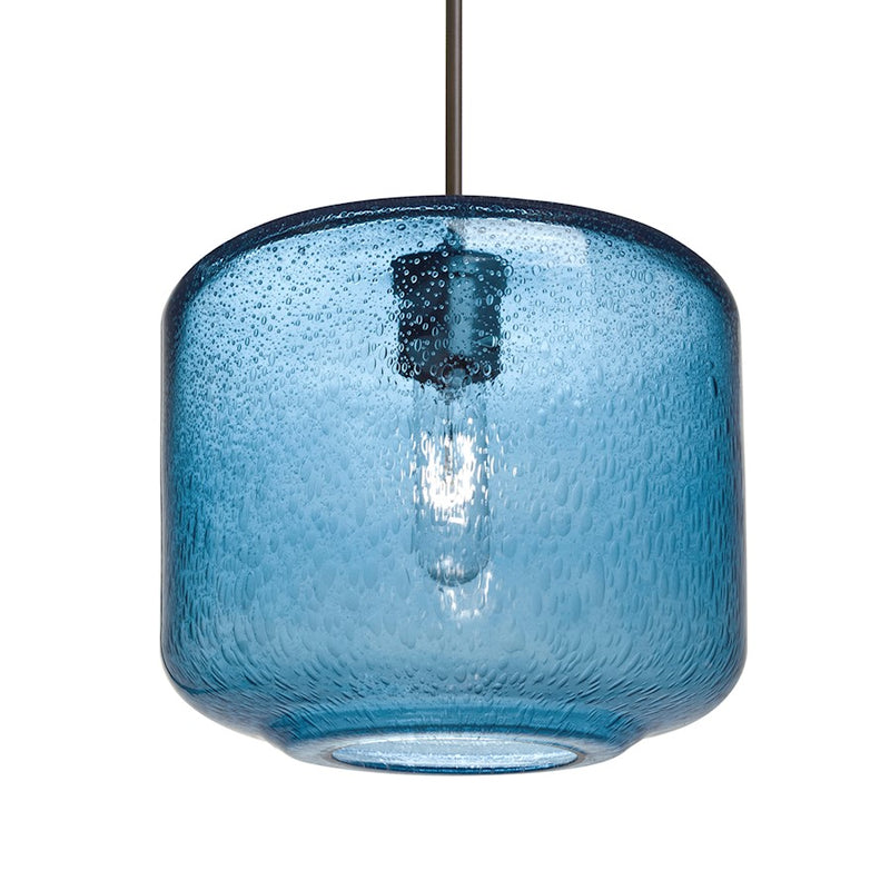 Besa Lighting Niles 10 9in 1-Light Pendant | Transitional Bronze and Blue Glass | Kitchen Island & Dining Room | 9.5 x 9 in | Model 1JT-NILES10BL-BR