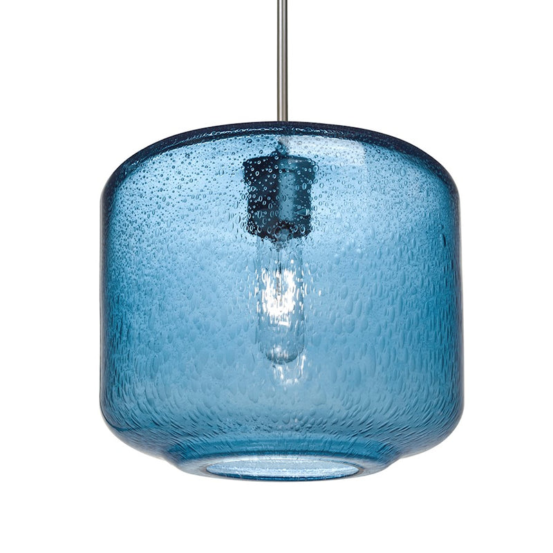 Besa Lighting Niles 10 9in 1-Light Pendant | Transitional Satin Nickel and Blue Glass | Kitchen Island & Dining Room | Model 1JT-NILES10BL-SN