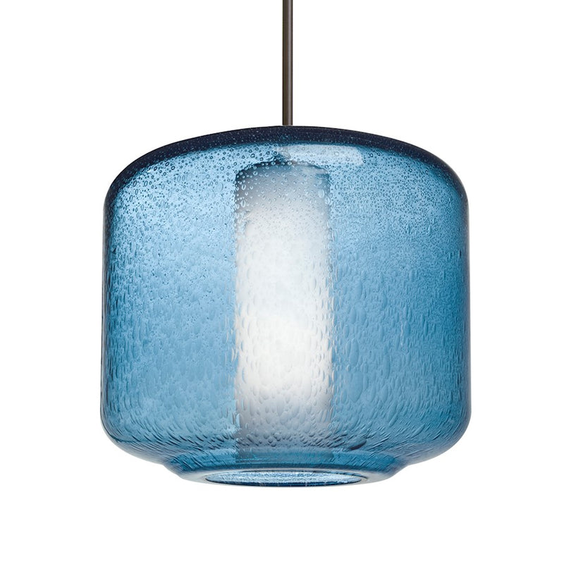 Besa Lighting Niles 10 1-Light Cord Pendant | Transitional Brushed Bronze and Blue Opal Glass | Kitchen Island & Dining Room | Model 1JT-NILES10BO-BR