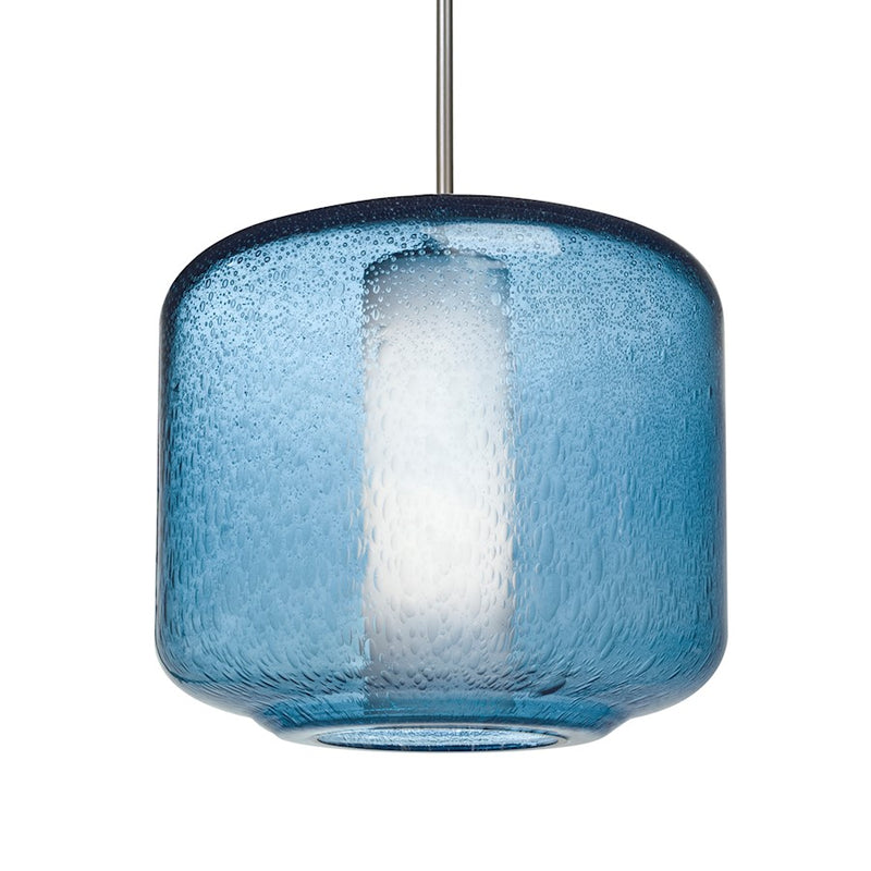 Besa Lighting Niles 10 1-Light Cord Pendant | Transitional Satin Nickel and Blue Opal Glass | Kitchen Island & Dining Room | Model 1JT-NILES10BO-SN