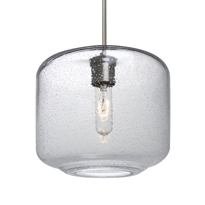Besa Lighting Niles 10 10in 1-Light Cord Pendant | Transitional Satin Nickel and Clear Bubble Glass | Kitchen Island | Model 1JT-NILES10CL-SN