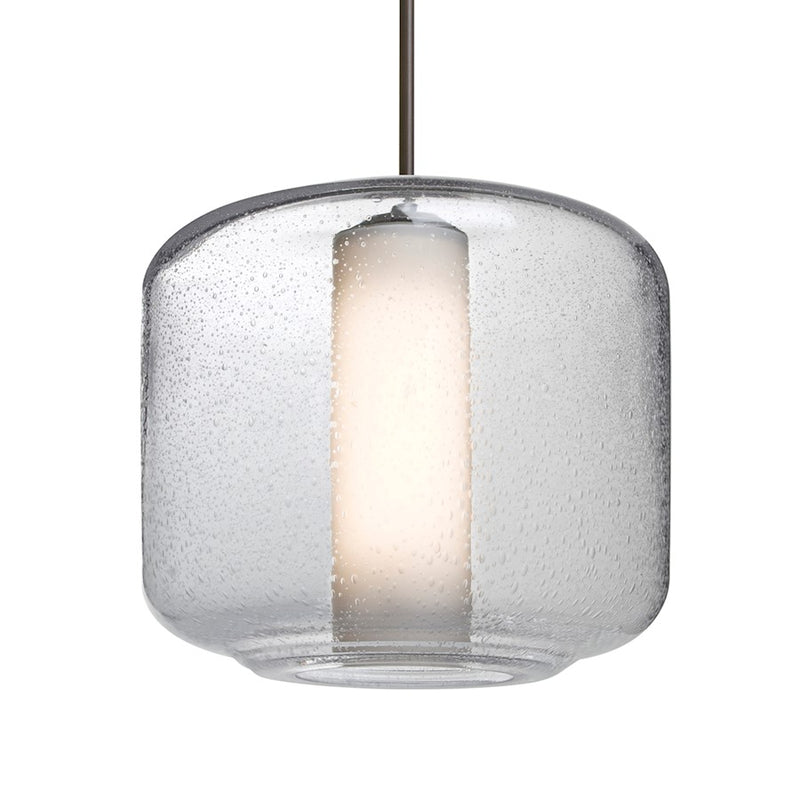 Besa Lighting Niles 10 9in 1-Light Pendant | Brushed Bronze and Clear Opal Glass | Kitchen Island & Dining Room | 9.5 x 9 in | Model 1JT-NILES10CO-BR