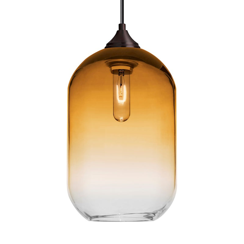 Besa Lighting Omega 12 12in 1-Light Cord Pendant | Contemporary Bronze and Amber Glass | Kitchen Island & Dining Room | Model 1JT-OMEGA12AM-BR