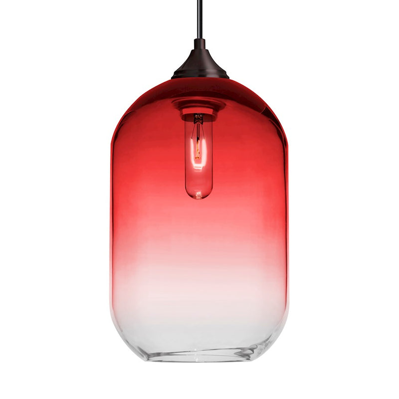 Besa Lighting Omega 12 1-Light Cord Pendant | Contemporary Bronze and Red Glass | Kitchen Island & Dining Room | 7 x 11 in | Model 1JT-OMEGA12RD-BR
