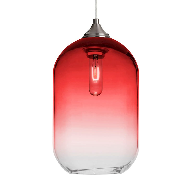 Besa Lighting Omega 12 1-Light Cord Pendant | Contemporary Satin Nickel and Red Glass | Kitchen Island & Dining Room | Model 1JT-OMEGA12RD-SN