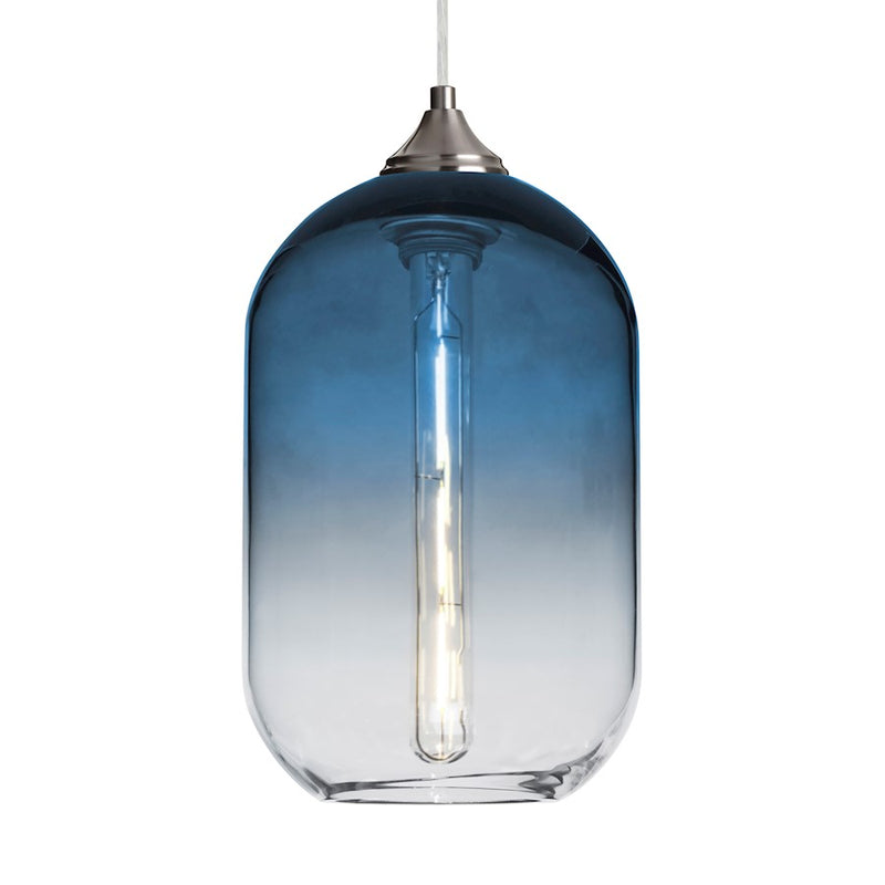 Besa Lighting Omega 12 7in 1-Light LED Pendant | Contemporary Satin Nickel and Blue Glass | Kitchen Island & Dining | Model 1JT-OMEGA12ST-EDIL-SN