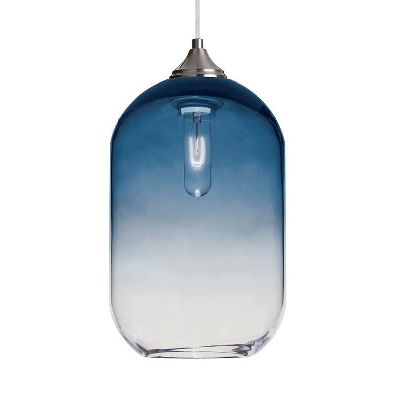 Besa Lighting Omega 12 7in 1-Light Pendant | Contemporary Satin Nickel and Blue Glass | Kitchen Island & Dining Room | Model 1JT-OMEGA12ST-SN