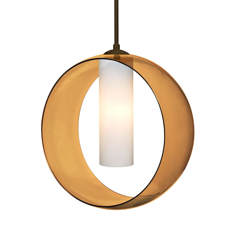 Besa Lighting Plato 1-Light Pendant | Contemporary Bronze and Beige Glass | Kitchen Island & Dining Room | 12 x 12 in | Model 1JT-PLATOAM-BR