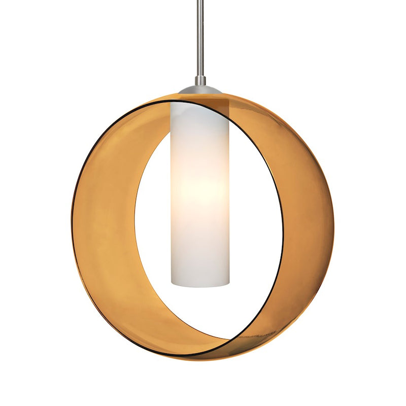 Besa Lighting Plato 12in 1-Light LED Cord Pendant | Contemporary Satin Nickel and Beige Glass | Kitchen Island & Dining | Model 1JT-PLATOAM-LED-SN