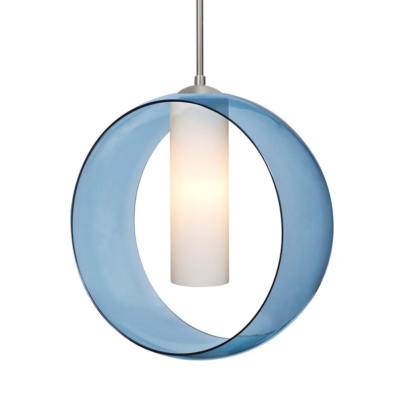 Besa Lighting Plato 12in 1-Light Cord Pendant | Contemporary Satin Nickel and Blue Glass | Kitchen Island & Dining Room | Model 1JT-PLATOBL-SN