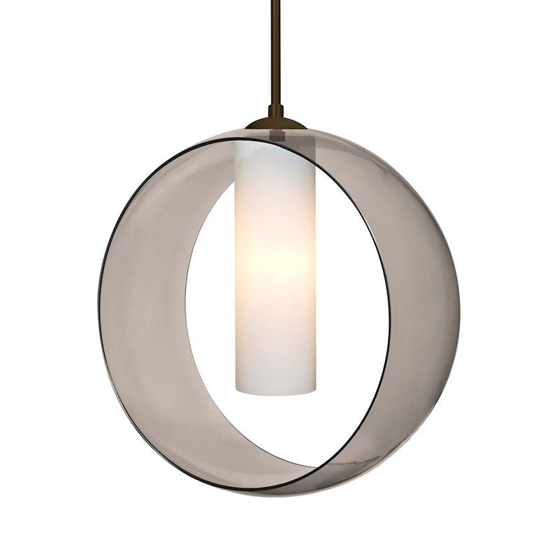 Besa Lighting Plato 12in 1-Light Pendant | Contemporary Bronze and Gray Glass | Kitchen Island & Dining Room | 12 x 12 in | Model 1JT-PLATOSM-BR