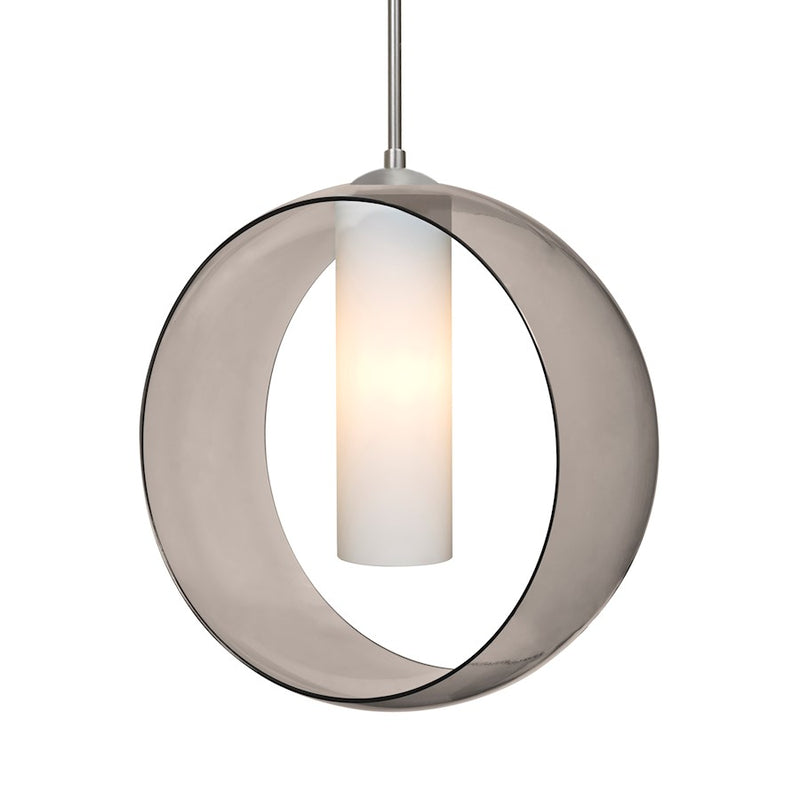Besa Lighting Plato 12in 1-Light LED Cord Pendant | Contemporary Satin Nickel and Gray Glass | Kitchen Island & Dining | Model 1JT-PLATOSM-LED-SN
