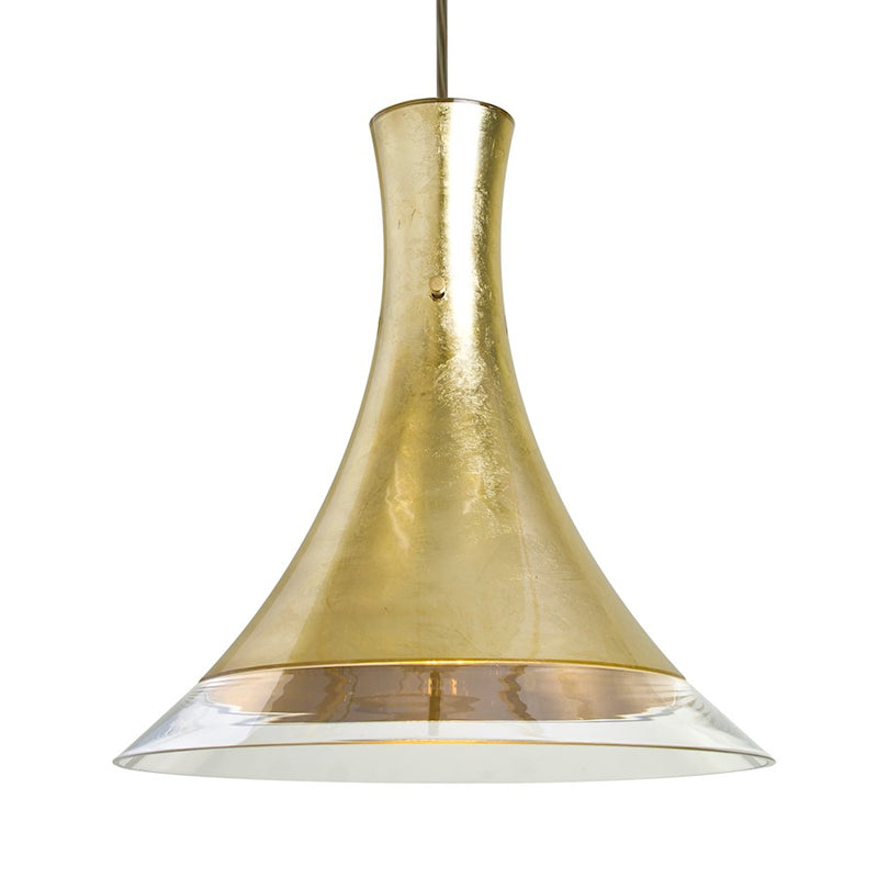 Besa Lighting Rio 12in 1-Light LED Pendant | Contemporary Bronze and Gold Glass | Kitchen Island & Dining Room | Model 1JT-RIOGF-LED-BR