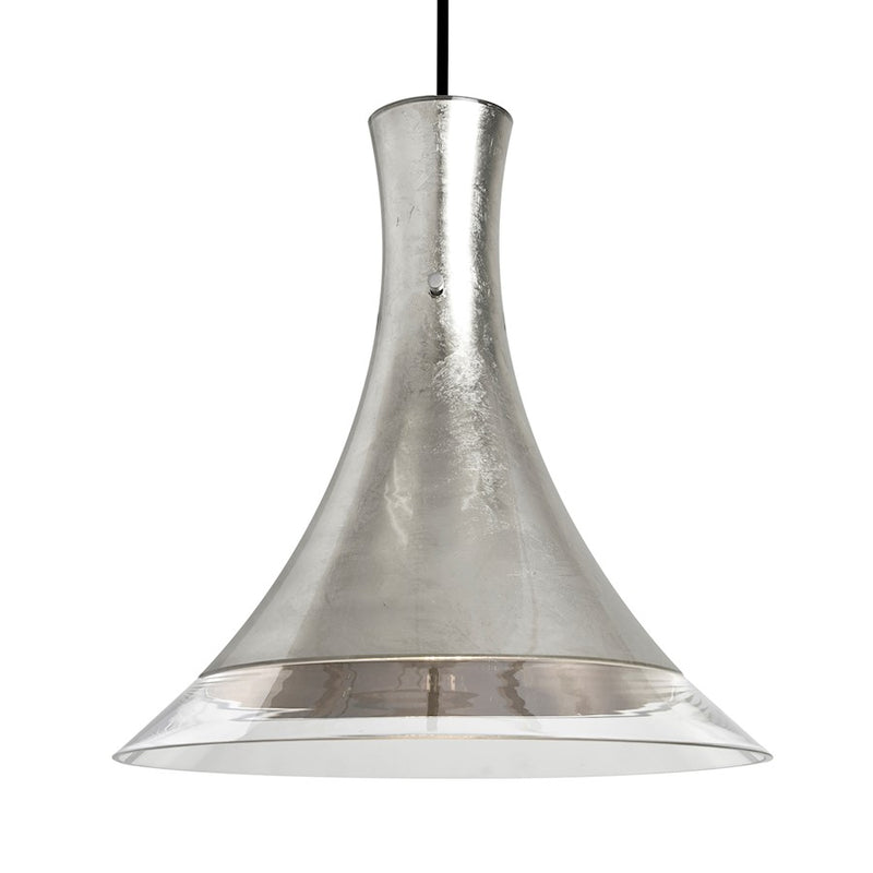 Besa Lighting Rio 12in 1-Light Pendant | Contemporary Black and Silver Foil Glass | Kitchen Island & Dining Room | Model 1JT-RIOSF-BK