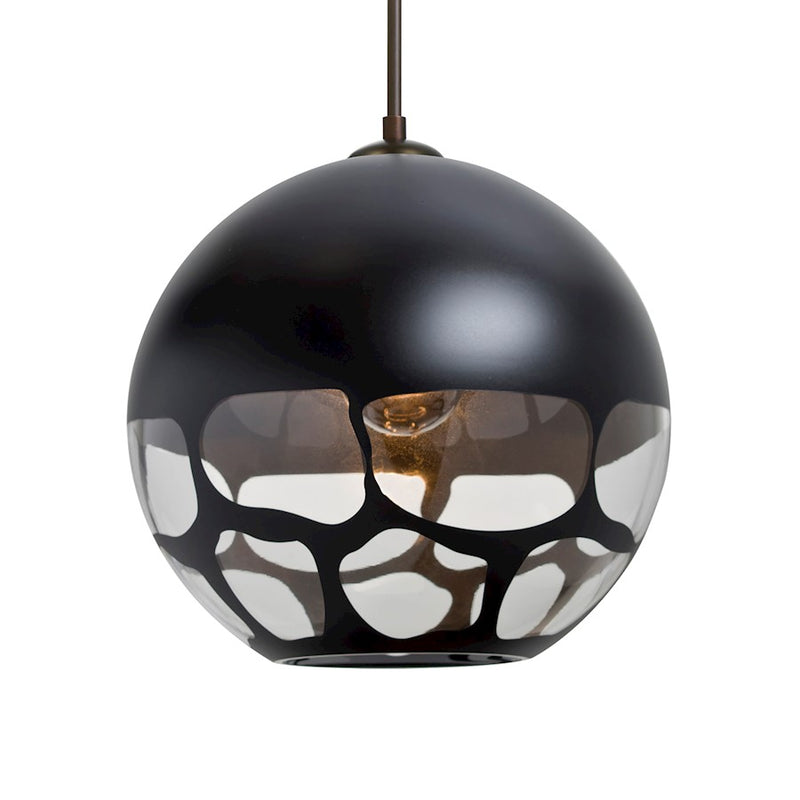 Besa Lighting Rocky 10in 1-Light LED Pendant | Contemporary Bronze and Black Glass | Kitchen Island & Dining Room | Model 1JT-ROCKYBK-LED-BR
