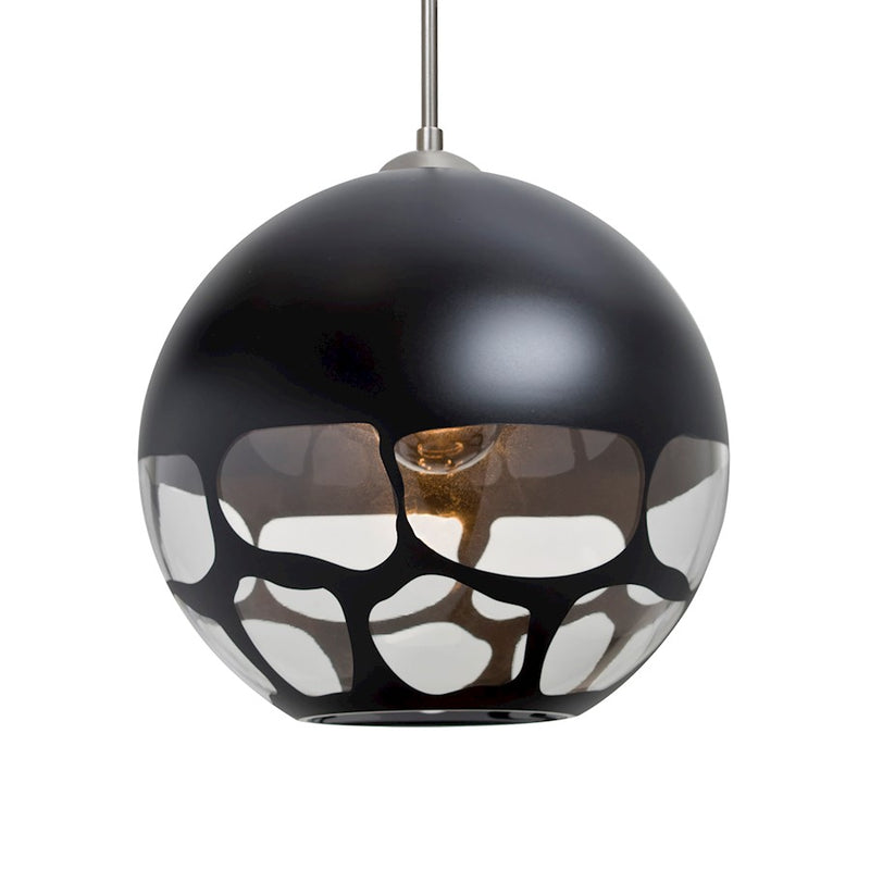 Besa Lighting Rocky 10in 1-Light Pendant | Contemporary Satin Nickel and Black Glass | Kitchen Island & Dining Room | Model 1JT-ROCKYBK-SN
